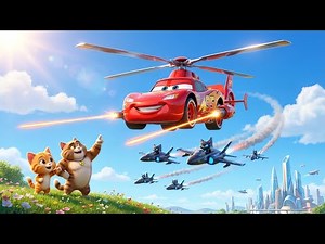 Helicopter McQueen vs Black Cat Army 🚁⚡ Epic Aerial Battle | Pixar-Style 3D Animation