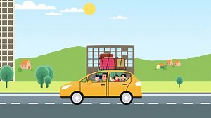 Family Road Trip  in Car -Cartoon Animation