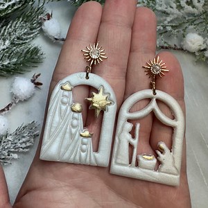 Nativity Dangles | Stocking Stuffer | Christmas Earrings | Hypoallergenic Handcrafted Polymer Clay - Etsy