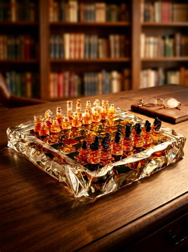 Amber Iceberg Chess Set – Luxury Resin Chess Board With 2.5kg Baltic Amber, Handmade Empire Style Chess Pieces, Unique Collector Artwork - Etsy