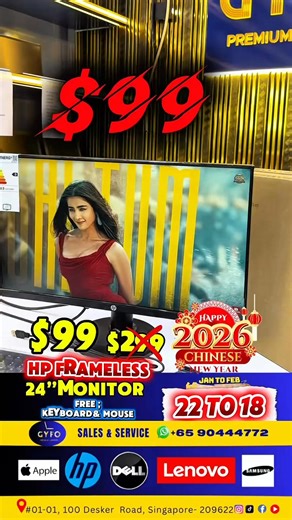 🥳CNY 2026 Offer🥳 🥳24” HP FHD Monitor Brande New With Warranty @ $99 Only🥳 🥳18th Jan to 18th Feb 2026🥳 #gyfolaptop #Ipad #Ipad Singapore #BestLaptopDeals #singapore #BudgetLaptop #chinesenewyear #Monitor | Gyfo Laptops