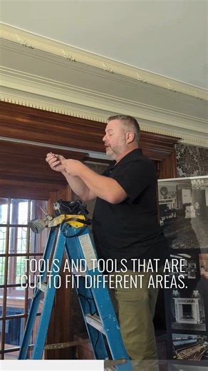 Crown molding can really add character to a space. And, in the Main Suite at #FairLane, there's no exception! The intricate reading detail and acanthus leaves are quite exquisite. Learn how the team uncovered them during today's #TuesdaysWithTom! #HistoricHome #HistoricRestoration #Dearborn | Fair Lane, Home of Clara and Henry Ford