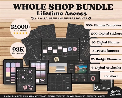 Digital Planner iPad & Android, Whole Shop Bundle, Goodnotes Planner Stickers, Digital Journal, Budget Spreadsheet, Travel Planner Itinerary - Etsy