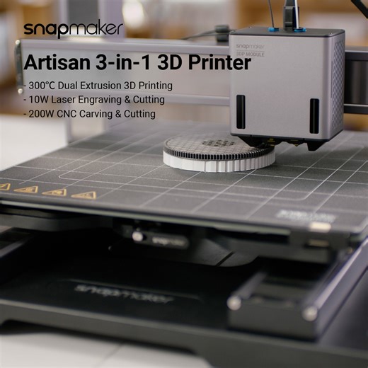 27K views · 55 reactions | Snapmaker Artisan 3-in-1 3D Printer is coming in August 2022. The 3 modules of the artisan have powerful features including: ☑️ 18,000 RPM High-Speed CNC Carving & Cutting. ☑️ 300℃ dual extrusion 3D printing ☑️ 10W Laser Engraving & Cutting ☑️ 18,000 RPM High Speed CNC Carving & Cutting. Sign up to get the latest news: https://bit.ly/3Ix10qm | Snapmaker | Facebook