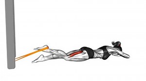 Resistance Band Lying Single Leg Curl (female). Thighs exercise. Workout animation video training guide