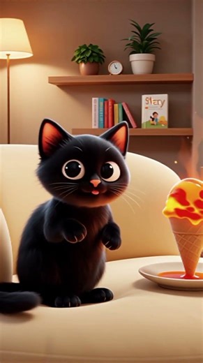 Black Cat Eats Lava Ice Cream While Watching TV 🍦🔥 #cat #catwatch