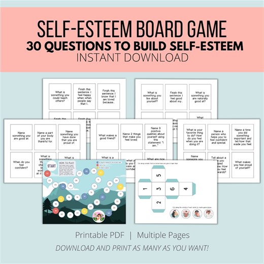 Self-esteem Board Game: Mental Health Therapy and Counseling Conversation Starters (printable PDF) - Etsy