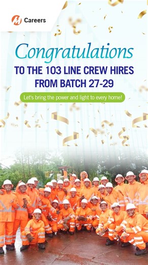 Congratulations to our successful 103 Line Crew hires from Batch 27–29! 🎉 These hardworking individuals have completed their training and officially earned their place in the Meralco talent community—ready to deliver light and reliable service to our communities. Nais mo rin bang maging taga pag-hatid ng liwanag katulad nila? I-like at follow ang Meralco Careers page para sa mga line crew training announcements at mga upcoming na Trabaho Caravan. Malapit na! #BuildingABrilliantFuture #MeralcoCa