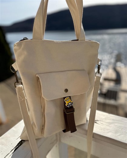 Canvas Shoulder Tote Bag | Heavy Upholstery Fabric | Zipper Closure | Multiple Pockets - Detachable Charm | Long & Short Handles - Etsy