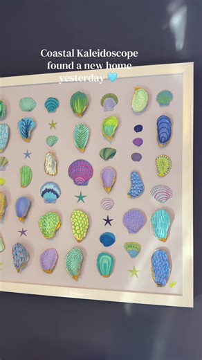 I love this piece. It has so much happiness and surprises in it. The colors are a fun mix that to me exude excitement. So happy she found her home. I’ll be shipping her out this week! 💜🩵💚 #shellart #color #art #shell #coastal