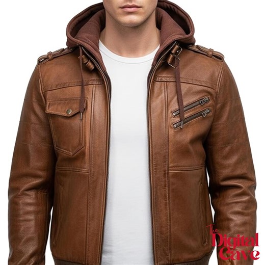Men’s Brown Quilted Lambskin Leather Bomber Jacket – Removable Hood - Etsy