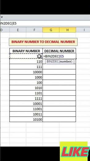 Bin2dec function in excel #excel #spreadsheetmagic #spreadsheetmagic #dataextractor #dataanlysis