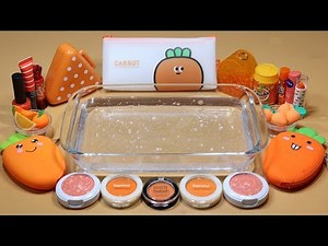 "ORANGEFood" Mixing "ORANGE" Makeup,Clay,slime,glitter Into Clear Slime! "ORANGEFood SLIME"
