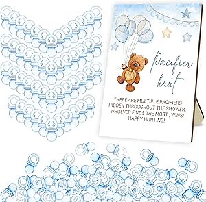 Pacifier Hunt Game - Baby Shower Games，Little Bear balloon Theme, Baby Shower Ideas, Party Games, Gender Reveal Party Supplies,Fun, Unique and Easy to Play Activity - 5 x 7 inch