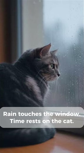 When rain hits the window, time stops on the cat