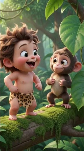 Tarzan Adventure in the Jungle Kids Cartoon Cute Baby Tarzan Story |Hindi Kids Animation #shortfeed
