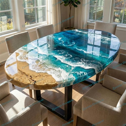 Handmade Ocean Wave Epoxy Table – Oval Coastal Dining Table, Luxury Beach House Furniture - Etsy