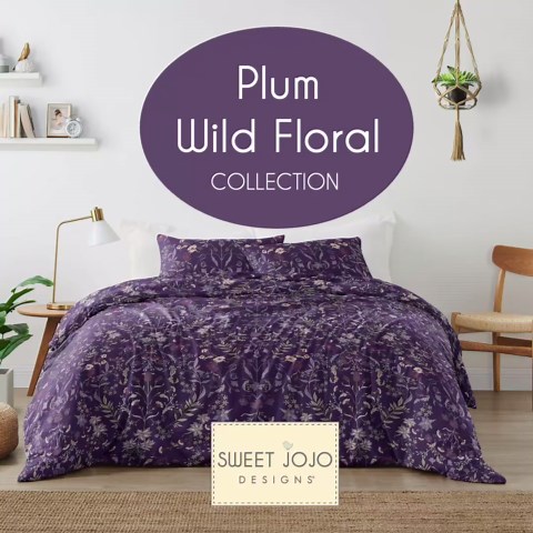 Sweet Jojo Designs 2-Piece Duvet Cover Twin Size (Boho Wildflower Vintage Floral) for Girls, Teen, Children/Kids Bedding, Bed in a Bag incl. Duvet Case & Pillow Sham (Purple Botanical Garden Bohemian)