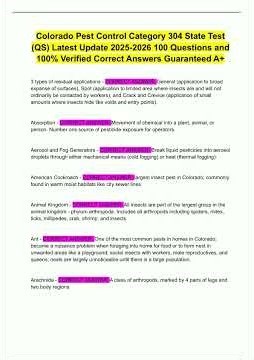 Colorado Pest Control Category 304 State Test QS Latest Update 20252026 100 Questions and 100 Verifi