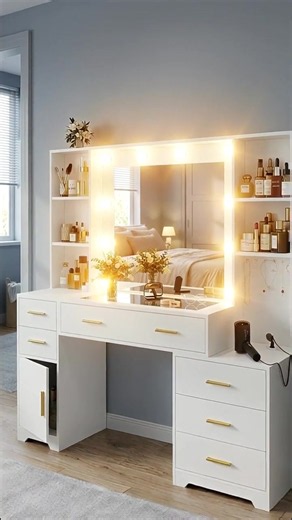 Hasuit Big Vanity with Mirror and Lights – Makeup Desk for Bedroom