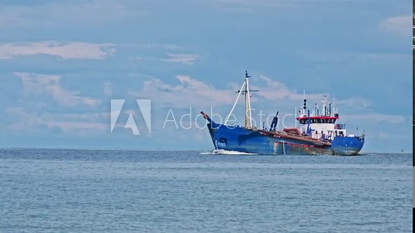 Commercial Industrial Hopper Dredger Fishing Vessel Ship Returning to Harbor after Port Waterway Maintenace Seabed Dredging Operation at Fishing Grounds 素材庫影片