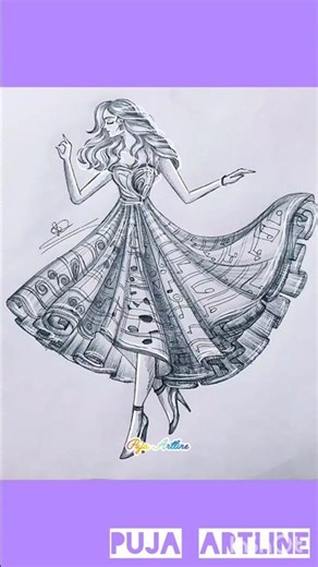 Beautiful dress drawing | girl pencil sketch #girldrawing #tutorial #easyart #pencilsketch