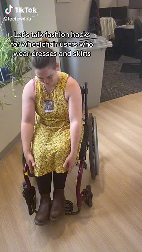 We love this DIY hack for wearing dresses and skirts as a wheelchair user! #AssistiveTechnology #Wheelchair #Disability #Fashion | Tech OWL - Technology for Our Whole Lives