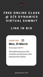 🔥 Want to make your D/s habits second nature? . Join Maja at the Dom Sub Dynamics Virtual Summit 2025 for a FREE talk on building lasting kinky habits that strengthen your mindset and deepen your dynamic. . This summit was created to help you improve your D/s relationship and make BD$M a lifestyle. The summit kicks off on March 31st, and it will last four action-packed days that you won’t want to miss. We’ve got 20 incredible speakers, such as @evielupine and @lovingds1, with topics ranging fro