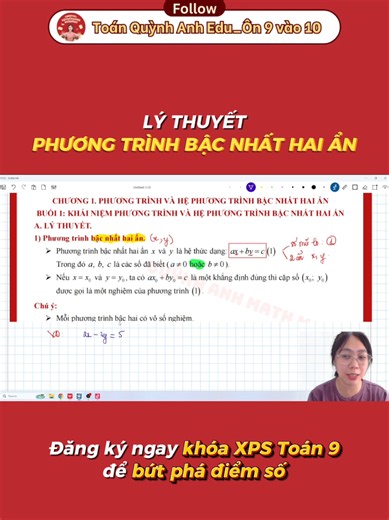 Lưu ngay video lý thuyết phương trình bậc nhất hai ẩn cùng cô Quỳnh Anh #toan #2k12 #coquynhanhmathmath #toan9 #xuhuong