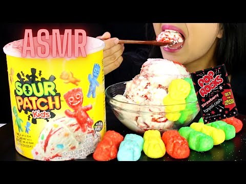ASMR SOUR PATCH KIDS ICE CREAM, MARSHMALLOWS and POP ROCKS Eating Sound Mukbang NO TALKING