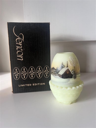 Rare Vintage Fenton Art Glass 1978 "all is Calm" Hand-painted Custard Uranium Fairy Lamp Including Original Box | 1978 - Etsy