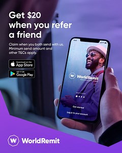 Earn $20 when you refer a friend and they use your unique referral code to sign up. T&Cs apply. | WorldRemit