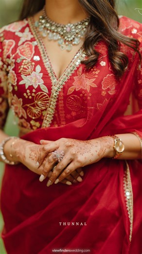 Thunnal | Red, reimagined for her. @ashika_parithosh styles the ‘Red Light Runner’ blouse from Night at the Studio with a deep red sari — Kerala... | Instagram