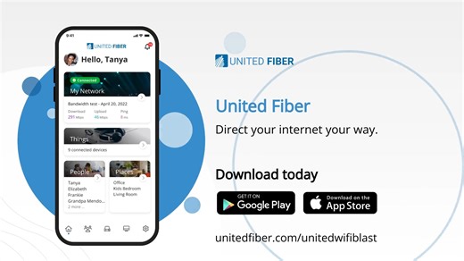 Make Your Wi-Fi Work Smarter with the United Fiber Wi-Fi App! Tired of buffering during important meetings or movie nights? With the United Fiber Wi-Fi app, you can: ✔️ Prioritize devices that matter most ✔️ Manage peak traffic times for smoother performance ✔️ Customize your network for work, play, or anything in between Stay connected your way — because not all Wi-Fi traffic is created equal. Download the app and take control today! | United Fiber