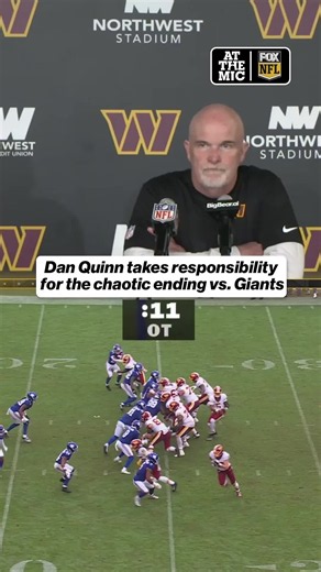 Dan Quinn puts the blame on himself after Washington's late-game clock management issues resulted in a tie against the Giants #DanQuinn #NFL #commanders #overtime