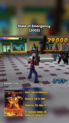 Brian on Instagram: "Who remembers this game? 😲 State of Emergency was a beat ‘em up/shoot ‘em up game that was developed by VIS Entertainment and published by Rockstar games. . . This gameplay was played by me and video was also edited by me. Follow me here for more gaming content! ➡️ @brrian_o . . #fyp #foryoupage #retro #retrogaming #playstation #ps2 #xbox #nostalgia #memories #rockstar #rockstargames #reels #reelsinstagram #tagafriend #daily #explorepage #gta #gaming #gamer #videogames #gam