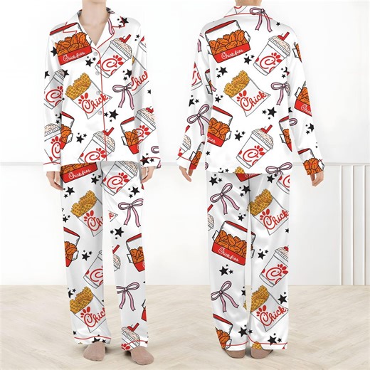Chicken Nuggets Coquette Satin Pajamas for Women ,funny Cute Chicken Sleepwear, Comfy Satin Lounge Set for Holiday Gift - Etsy