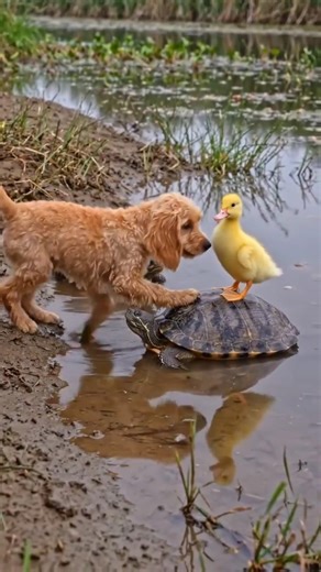 Dog 🐶 + Duck 🦆 + Turtle 🐢 = Cutest Friendship Ever 😍💖