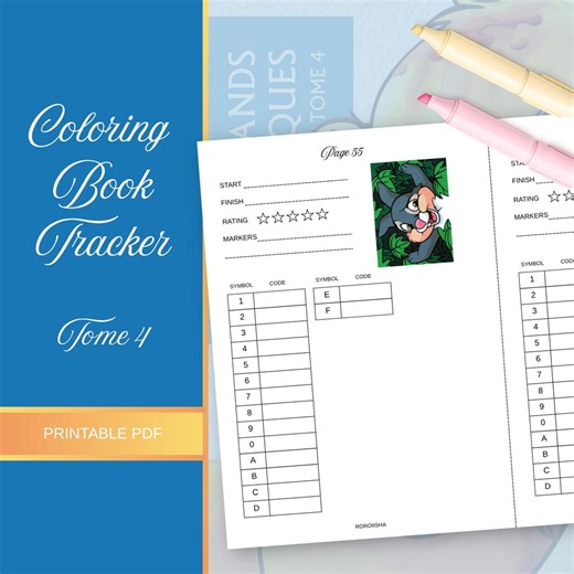 Coloring Book Tracker Tome 4 Color by Number Page Tracker Printable Marker Color Code PDF Coloring Log Instant Download Digital