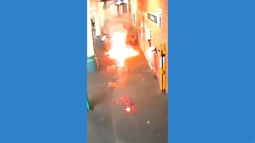 E-bike explodes into flames at train station in England