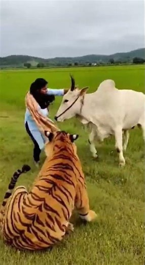 Tiger Attacks Woman but Watch What the Cow Does Next! 😱🐄#TigerAttack #Shorts #YouTubeShorts