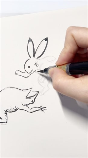 筆ペンで簡単！鳥獣戯画のウサギとカエルを5分で #drawing #tutorial
