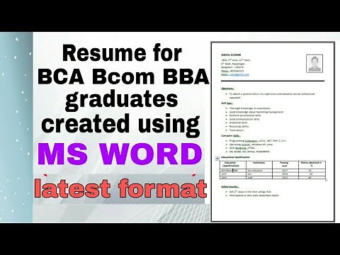 Resume for bca, bcom, bba graduates!!latest format/pattern!Created using MS WORD!resume for freshers
