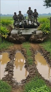 Military Tank Sinks Into Deep Mud 😱 | Heavy Vehicle Stuck #shorts
