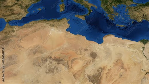 Satellite Map Zoom Animation From World View To Tripoli Libya