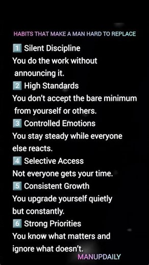 Habits that makes a man hard to replace. #manup #levelupyourlife #nevergiveup