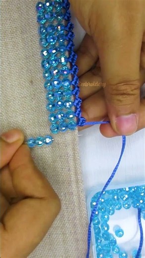 Elegant crystal border idea for embroidery 💙 #diy #handembroidery #beads