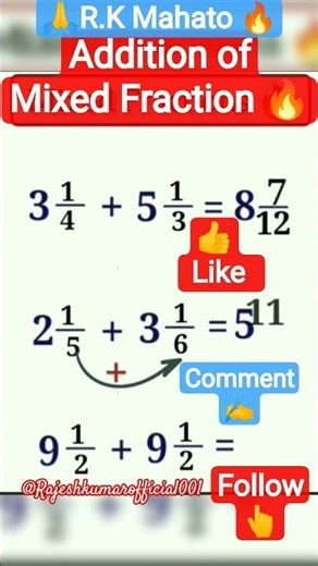 Addition of mixed fraction tricks 🔥 ll#addition #mixedfractions #tricks #viralreels