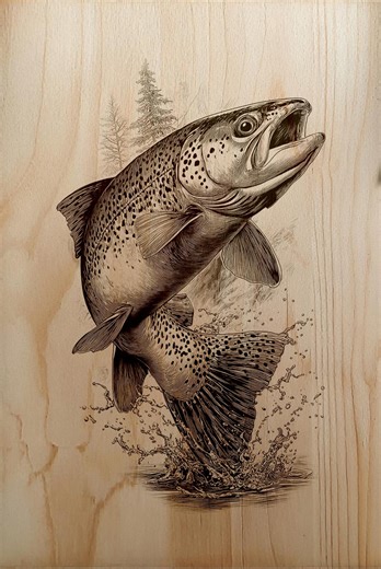 Vibrant Jumping Trout Fish PNG for Professional Wood Laser Engraving Nature Fishing Wall Art - Etsy