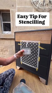 TOP TIP 👇 💫 Top stencilling tip: invest in a good stencil brush. Total game changer — Best Dang Brush 🔥 💫 Pro stencil tip: brush off excess paint onto dry cardboard before stencilling. Trust me, game changer. 💫 Products Retro Lattice Stencil Dixie Belle Dixie Belle Black Sands Dixie Belle Wharf Dixie Belle Brown and black wax Dixie Belle Gold Golding Wax Dixie Belle Clear Coat Flat #stenciling #furniturestencil #stencilhack | Quintana ReDesign